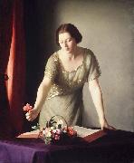 William McGregor Paxton Girl Arranging Flowers Spain oil painting artist